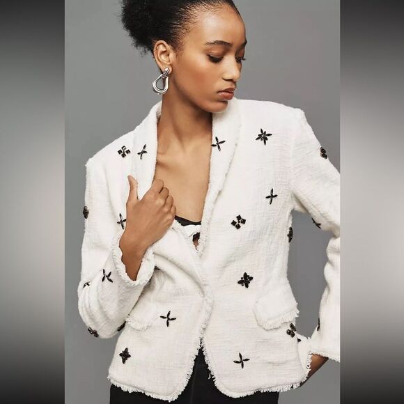 ANTHROPOLOGIE Maeve Decorated Tweed Blazer - Picture 2 of 4